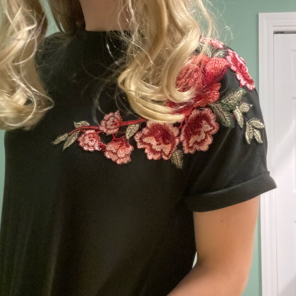Shein Black Mini Dress with Rose Appliqué XS